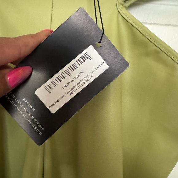 BNWT Faux Leather Pants Sage Green Cut Out - Picture 3 of 6